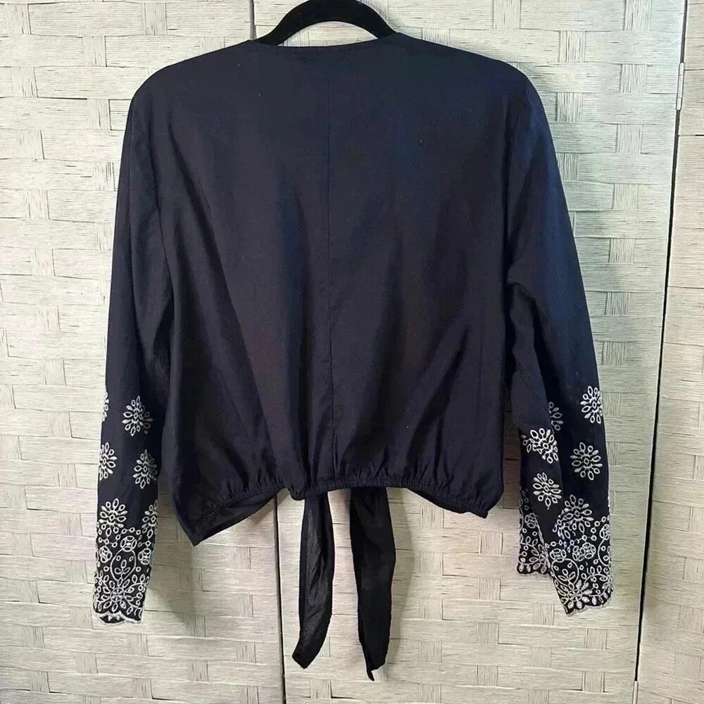 Lane Bryant Womens Cardigan Tie embroidered trim Cotton cover up Plus Size - Picture 2 of 8